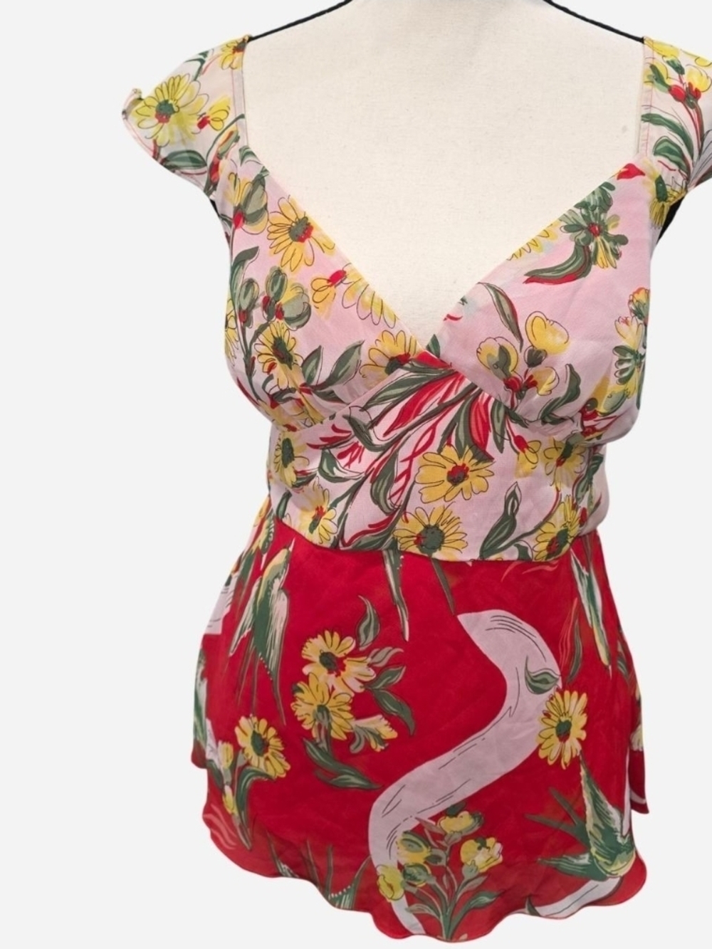 Jonathan Martin multicoloured floral top with ruffle sleeves and V-neckline.